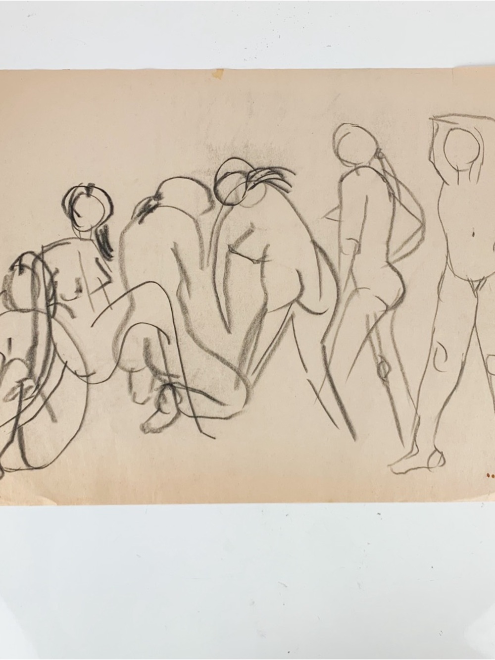 Vintage Art Figural Nude Study Charcoal Crayon Figures On Paper Rosemarie Hahn
